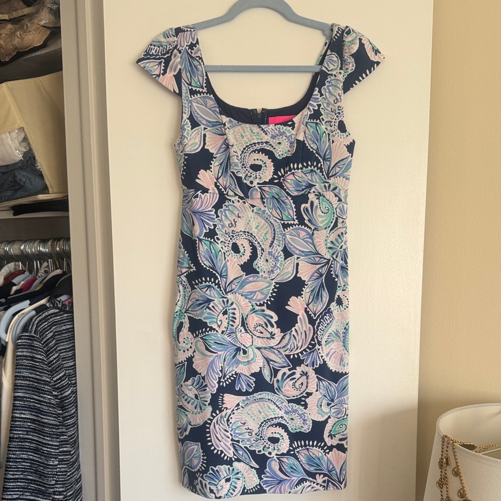 Lilly Pulitzer Navy and Pastel Floral Dress Above Knee